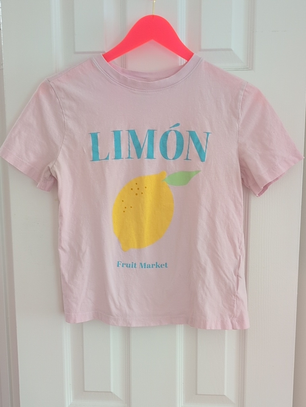 H&M Pink Lemon Graphic Tee with Teal Text